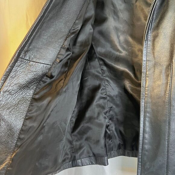 Nine West 100% Black Leather Jacket Full Zip Classic Leather Core Biker Sz Small - Picture 7 of 10
